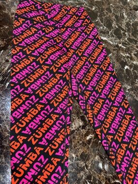 Zumba Logo Print Leggings - Black with Pink & Orange Text